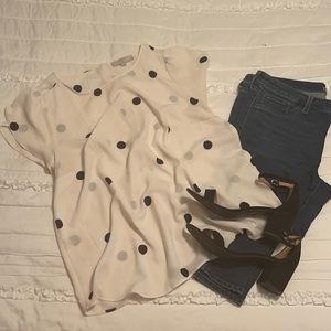 Loft Plus Button Back Polka Dot Blouse | Size 16